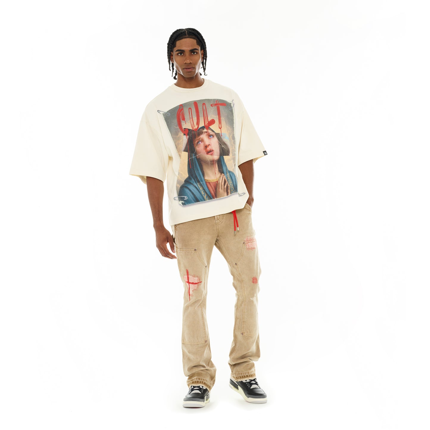 Cult's Oversized Short Sleeve Crew Neck Tee "Poor Social Skills" in Winter White