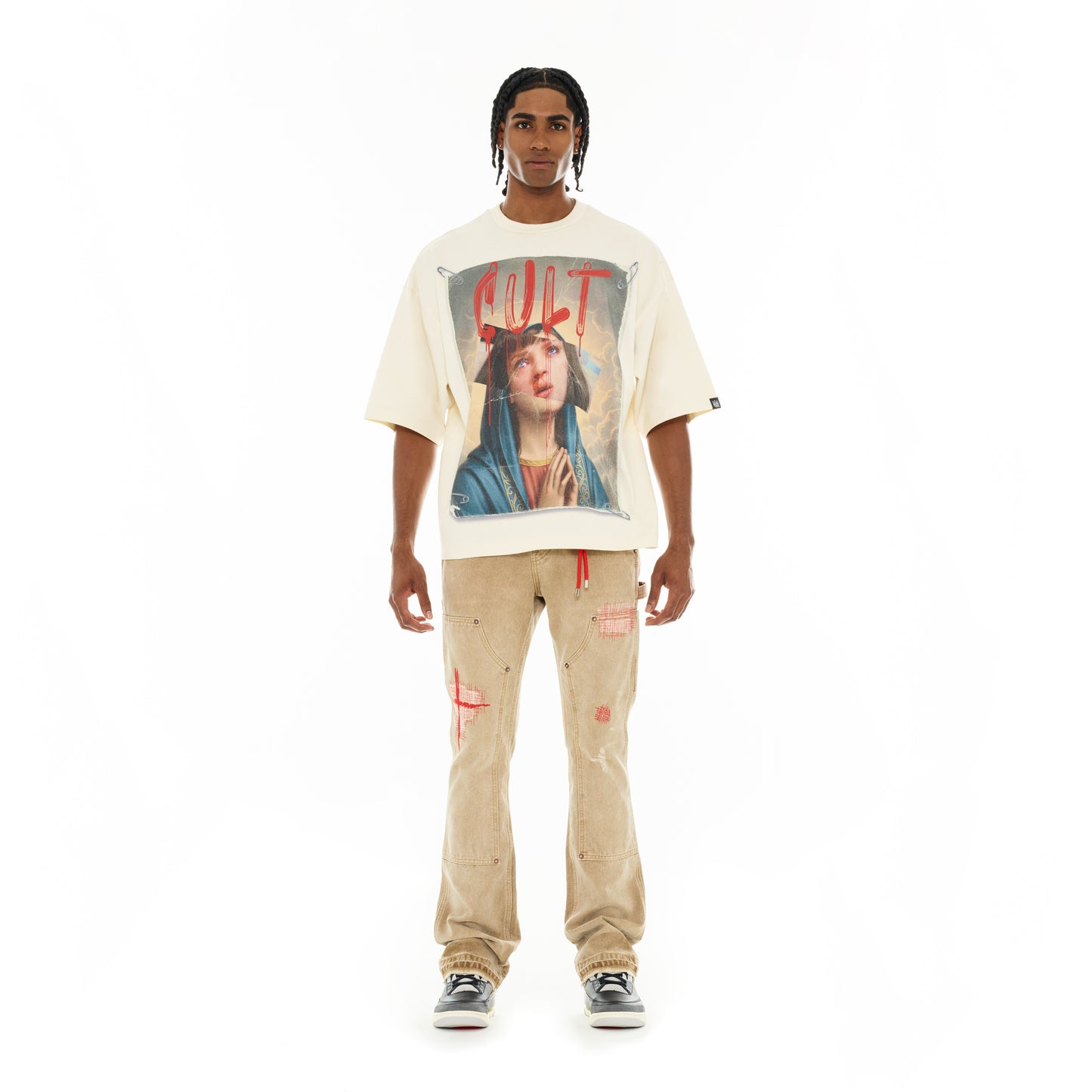 Cult's Oversized Short Sleeve Crew Neck Tee "Poor Social Skills" in Winter White