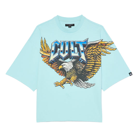 Cult's Oversized Short Sleeve Crew Neck Tee "Predator" in Blue Glow