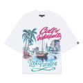 Cult's Oversized Short Sleeve Crew Neck Tee "Lost Paradise" in White