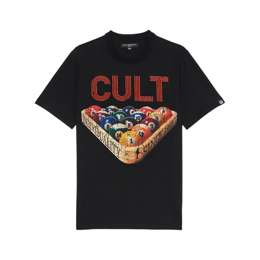 Cult's Heavyweight Short Sleeve Crew Neck Tee "Billiards" in Black
