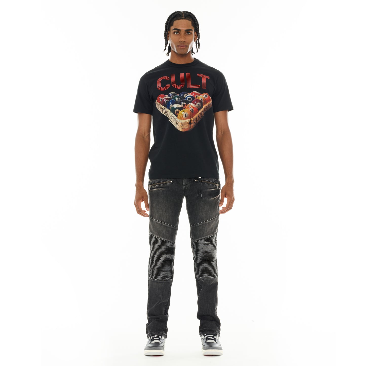 Cult's Heavyweight Short Sleeve Crew Neck Tee "Billiards" in Black