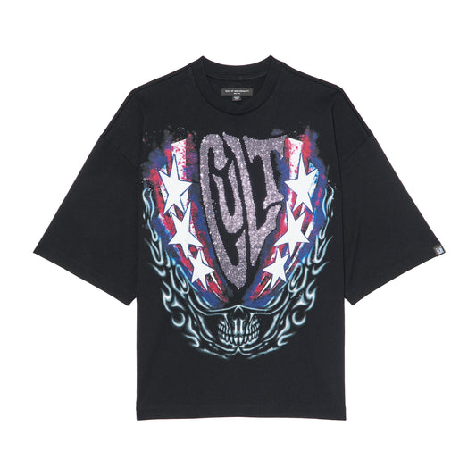 Cult's Oversized Short Sleeve Crew Neck Tee "Living The Dream" in Black