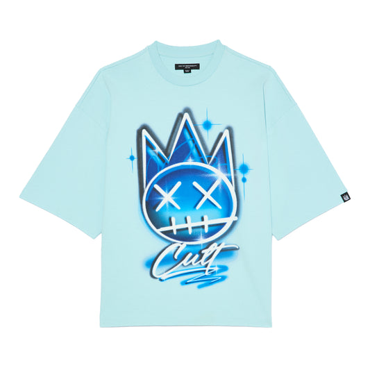 Cult's Oversized Short Sleeve Crew Neck Tee "Airbrush" in Blue Glow