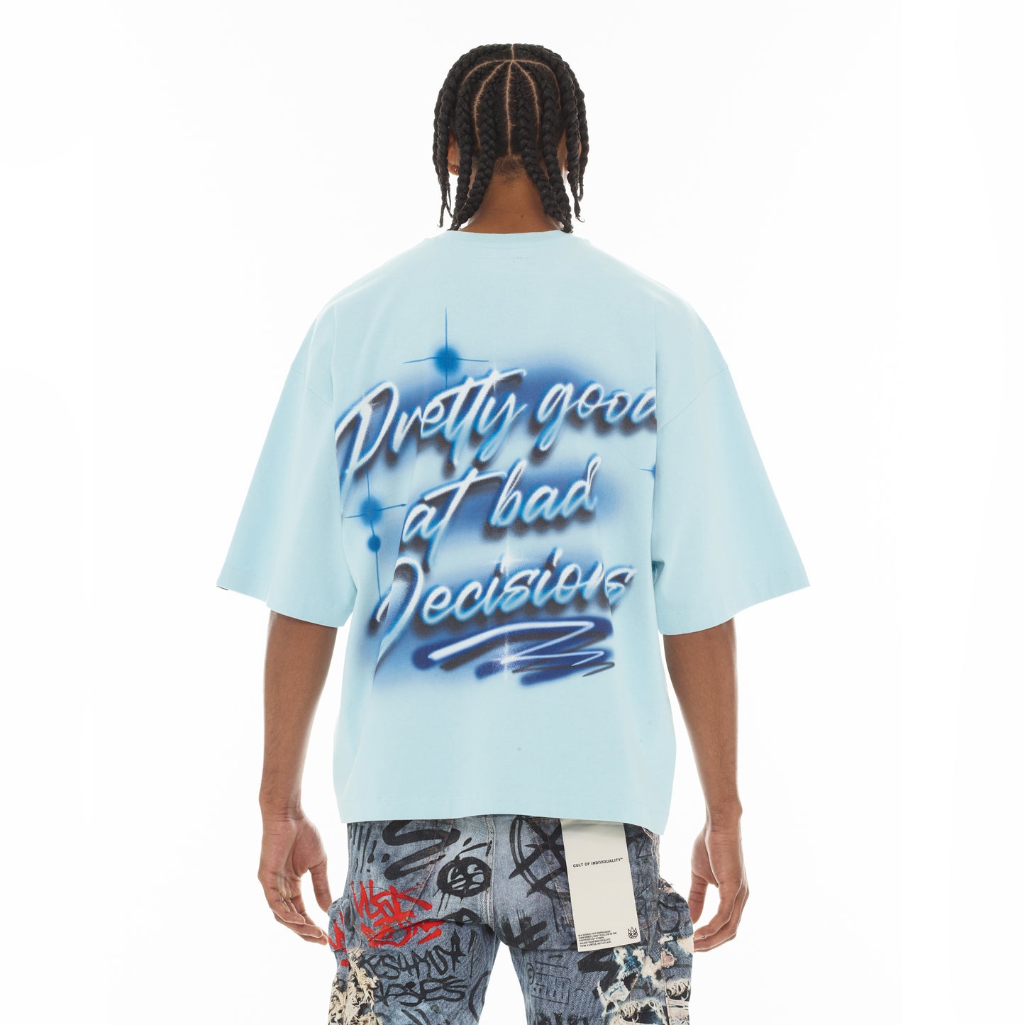Cult's Oversized Short Sleeve Crew Neck Tee "Airbrush" in Blue Glow