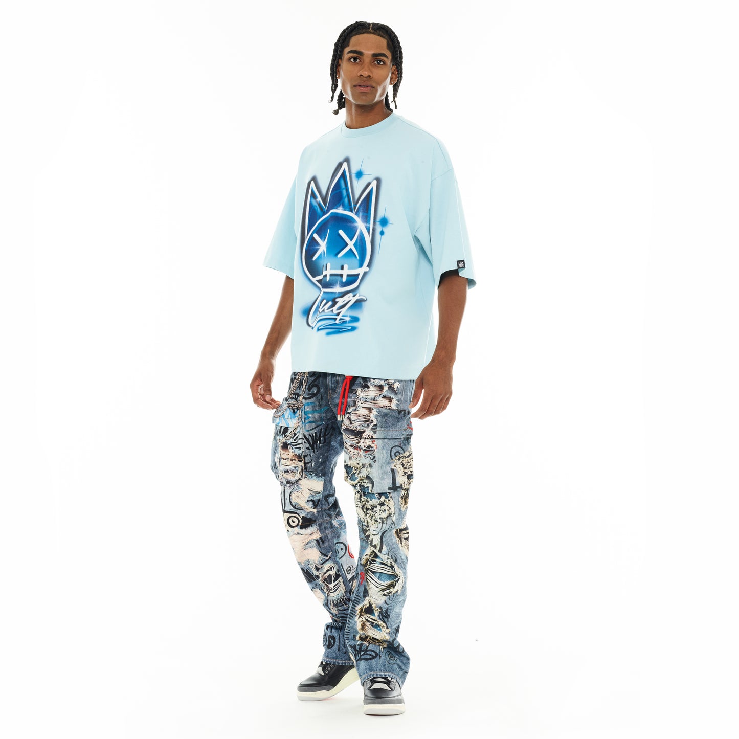 Cult's Oversized Short Sleeve Crew Neck Tee "Airbrush" in Blue Glow