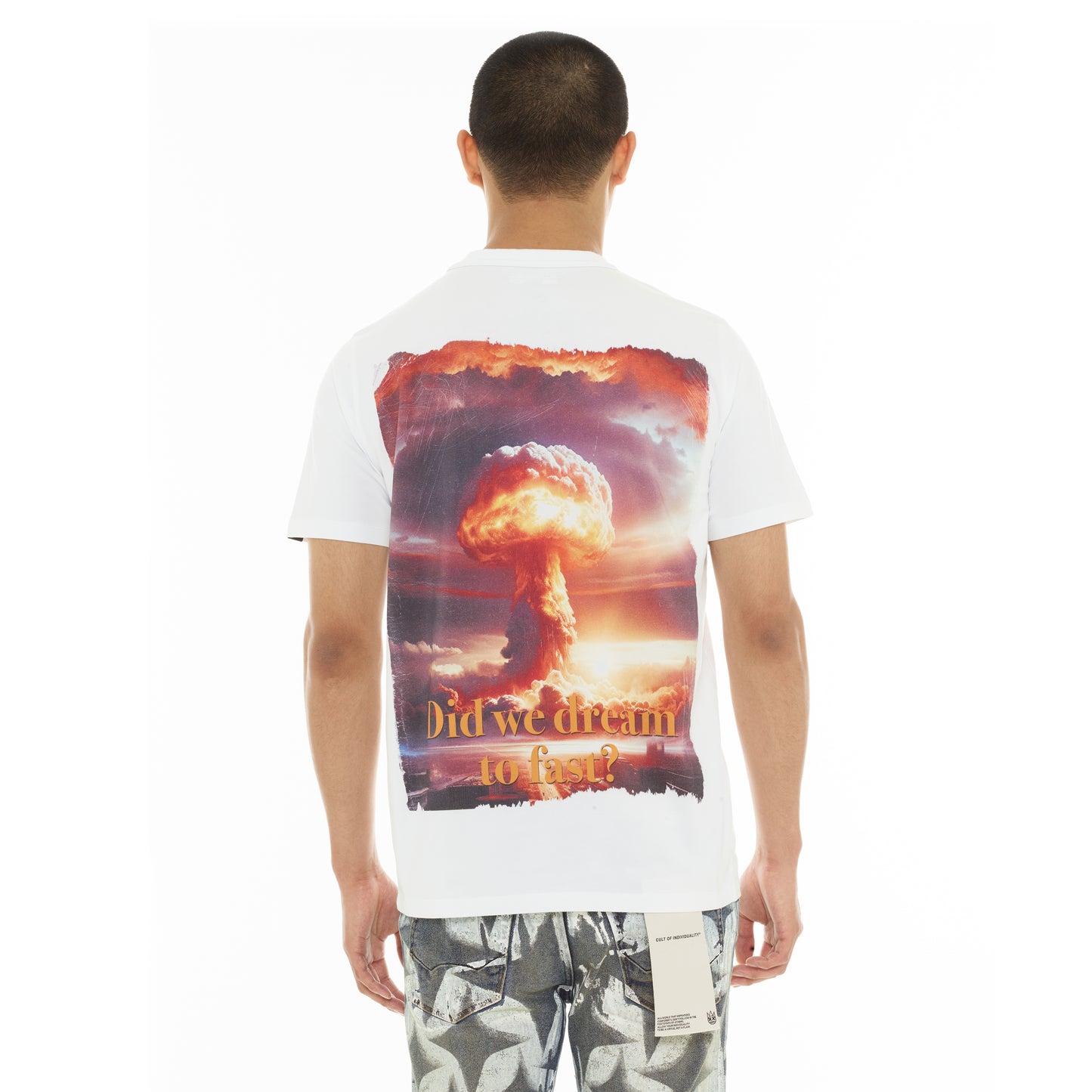 Cult's Heavyweight Short Sleeve Crew Neck Tee "Did We Dream Too Fast" in White