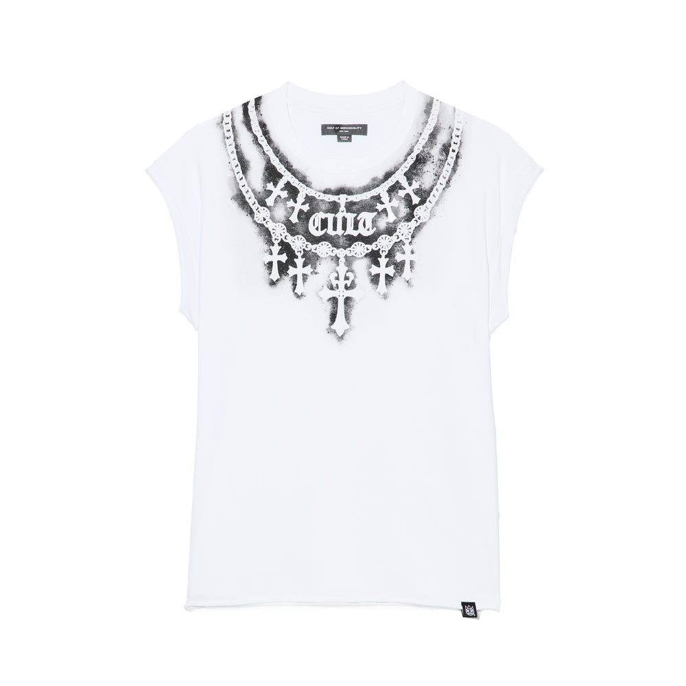 Cult's Sleeveless Tee "Stencil" in White
