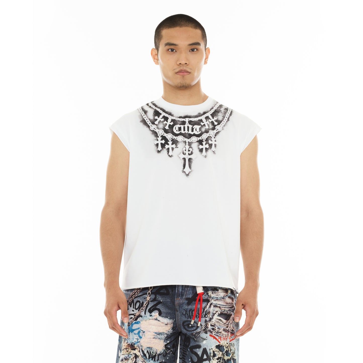 Cult's Sleeveless Tee "Stencil" in White