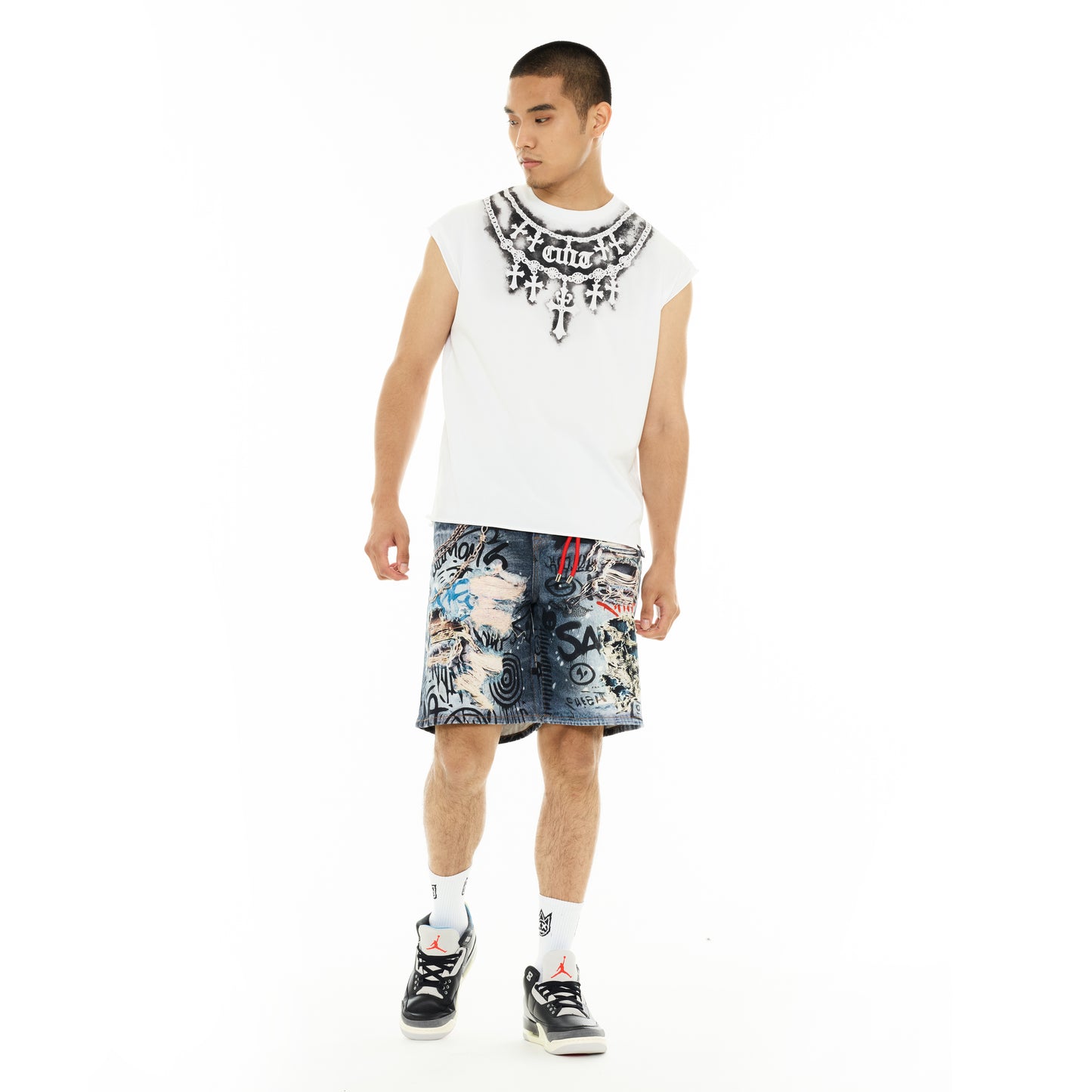 Cult's Sleeveless Tee "Stencil" in White