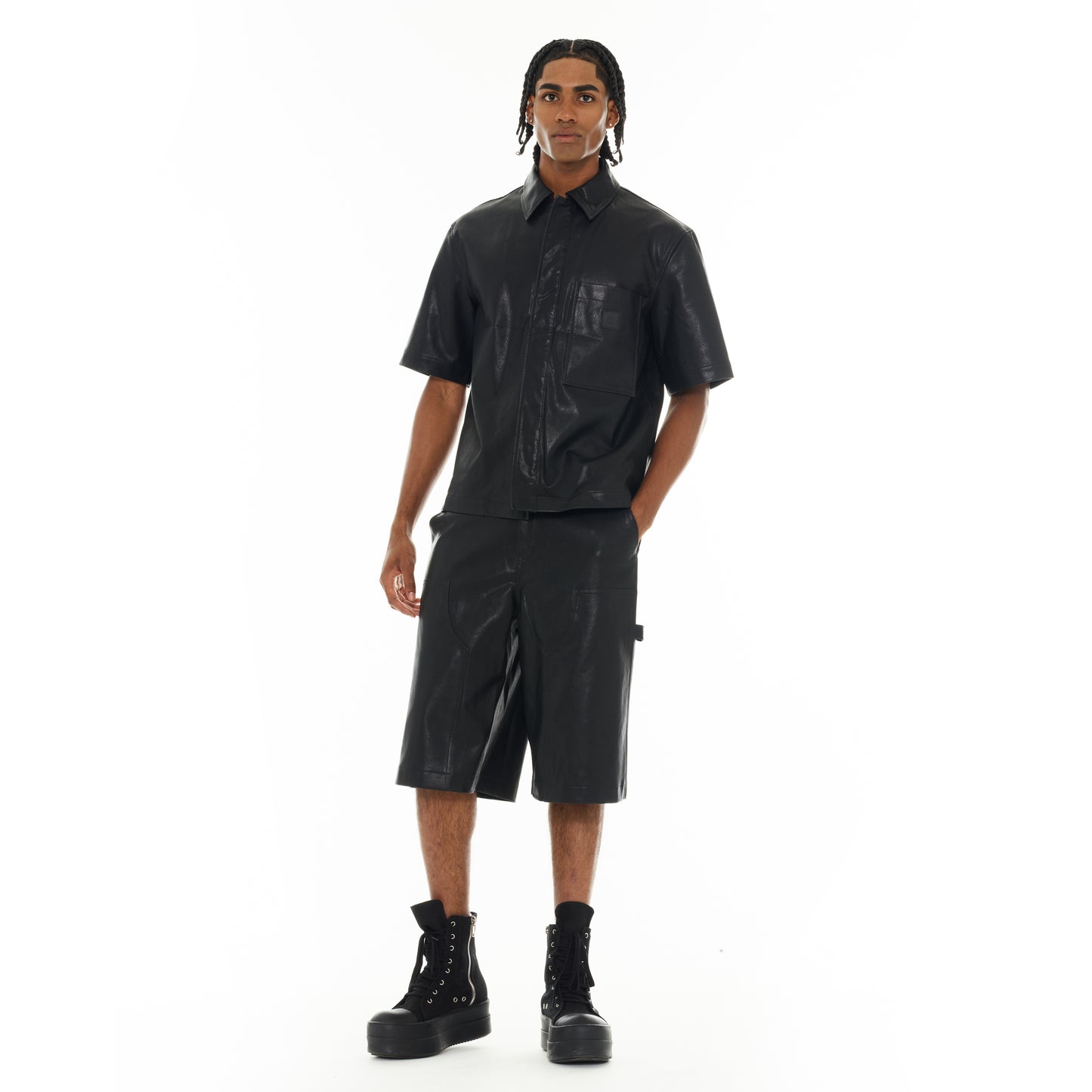 Cult's Y2K Oversized Leather Shorts in Black