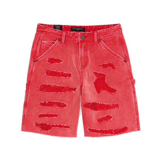 Cult's Grunge Carpenter Shorts in Red Canvas