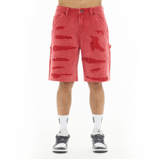Cult's Grunge Carpenter Shorts in Red Canvas