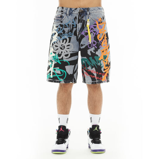 Cult's Grunge Shorts in Graffiti