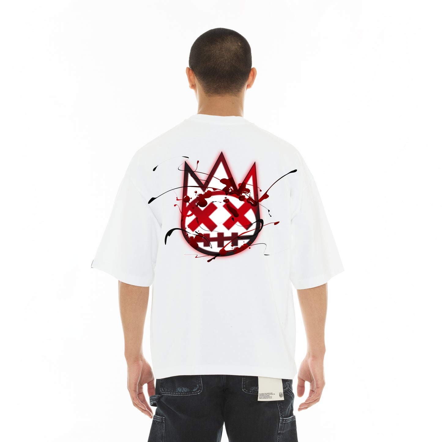 Cult's Oversized Short Sleeve Crew Neck Tee "Blood Logo" in White