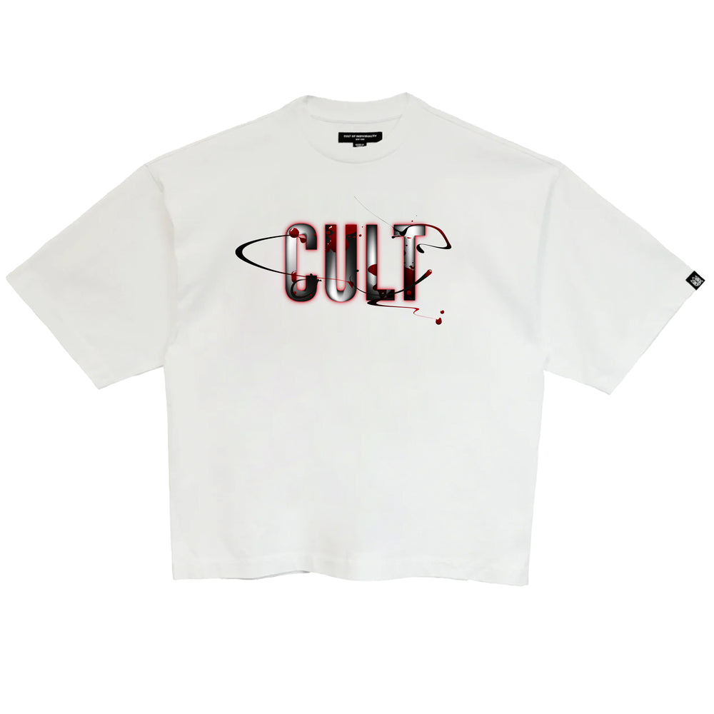 Cult's Oversized Short Sleeve Crew Neck Tee "Blood Logo" in White