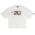 Cult's Oversized Short Sleeve Crew Neck Tee "Blood Logo" in White