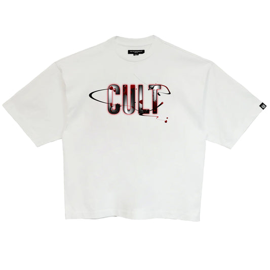 Cult's Oversized Short Sleeve Crew Neck Tee "Blood Logo" in White