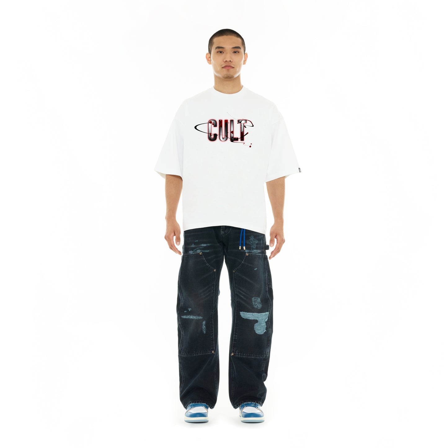 Cult's Oversized Short Sleeve Crew Neck Tee "Blood Logo" in White