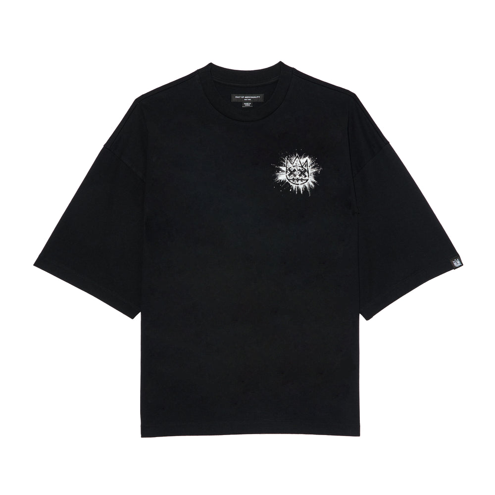 Cult's Oversized Short Sleeve Crew Neck Tee "Splatter Logo" in Black