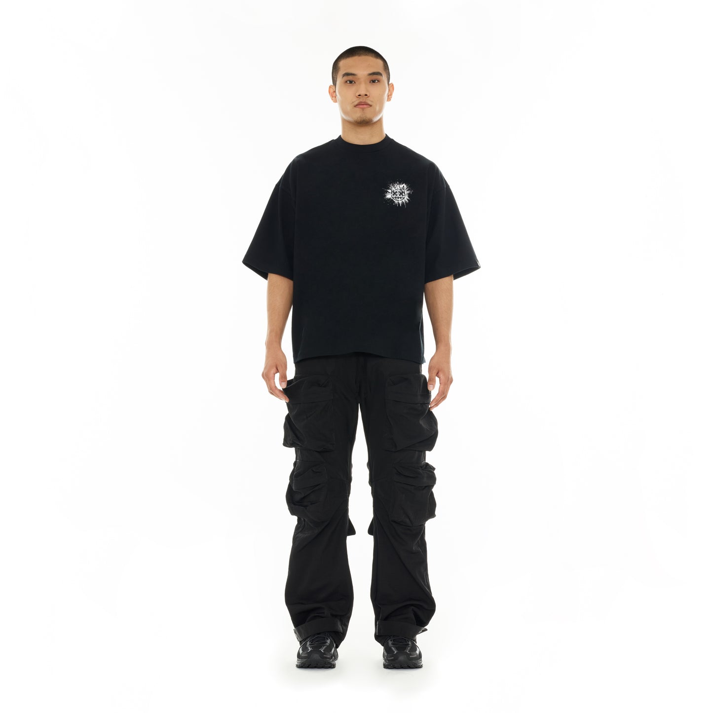 Cult's Oversized Short Sleeve Crew Neck Tee "Splatter Logo" in Black