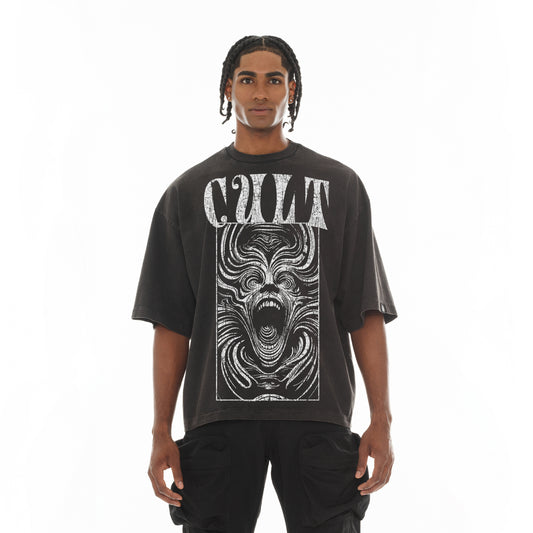 Cult's Oversized Short Sleeve Crew Neck Tee "Lose Your Mind" in Vintage Charcoal