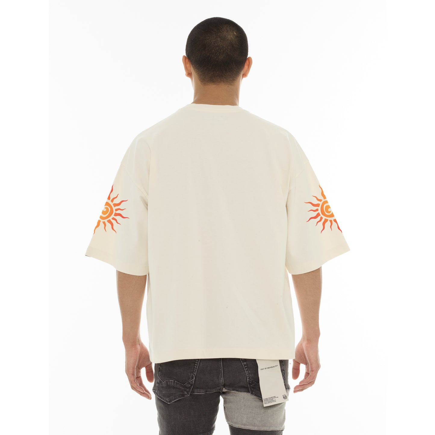 Cult's Oversized Short Sleeve Crew Neck Tee "Along Came A Spider" in Winter White