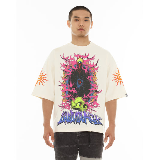 Cult's Oversized Short Sleeve Crew Neck Tee "Along Came A Spider" in Winter White
