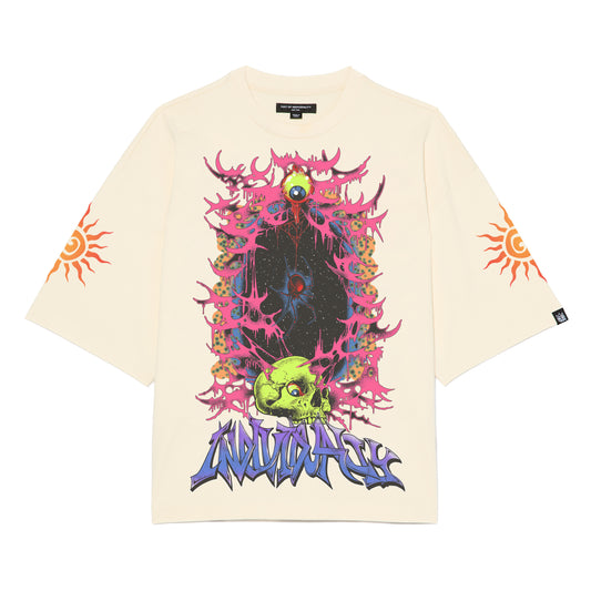Cult's Oversized Short Sleeve Crew Neck Tee "Along Came A Spider" in Winter White