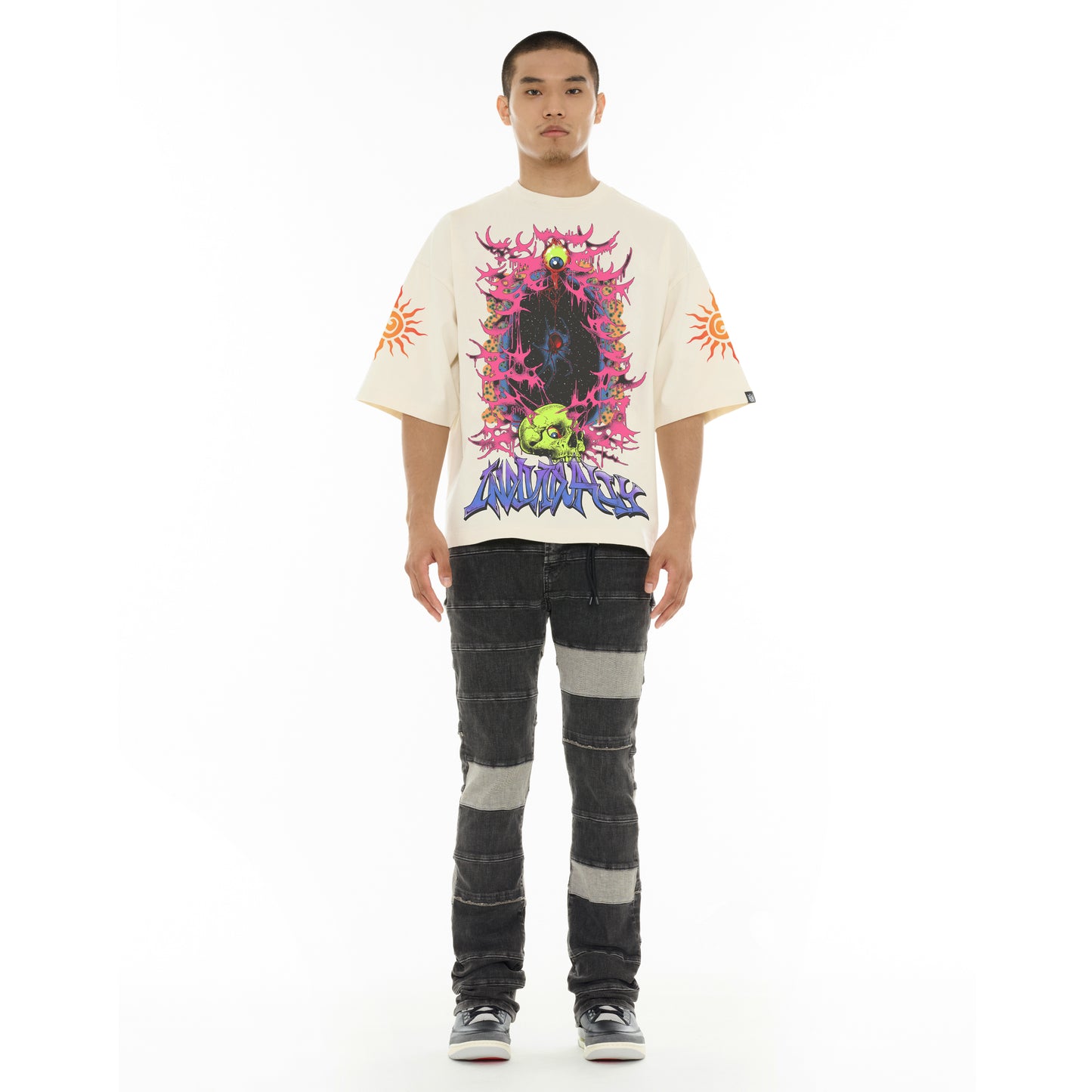 Cult's Oversized Short Sleeve Crew Neck Tee "Along Came A Spider" in Winter White