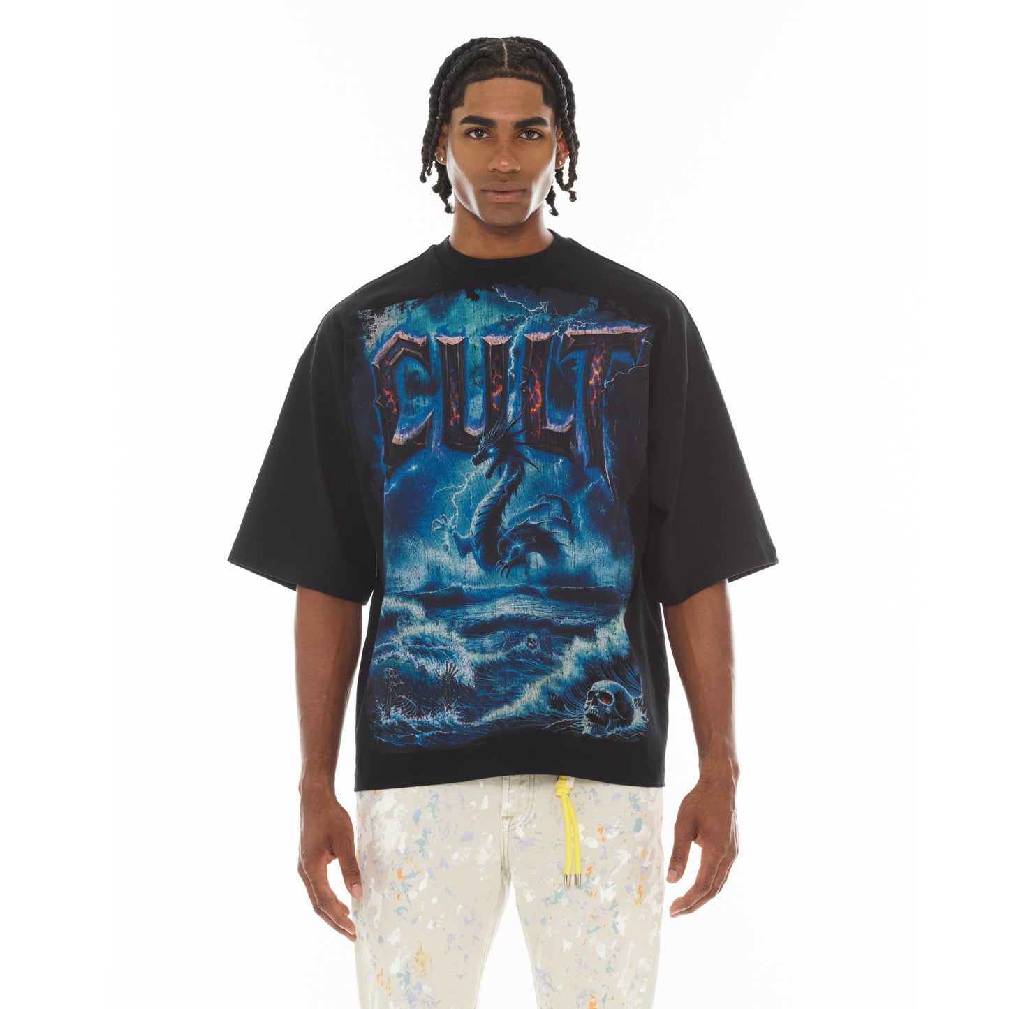 Cult's Oversized Short Sleeve Crew Neck Tee "Sea Of Sorrow" in Black