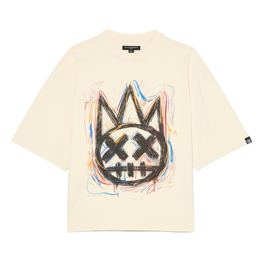 Cult's Oversized Short Sleeve Crew Neck Tee "Scribble Logo" in Winter White