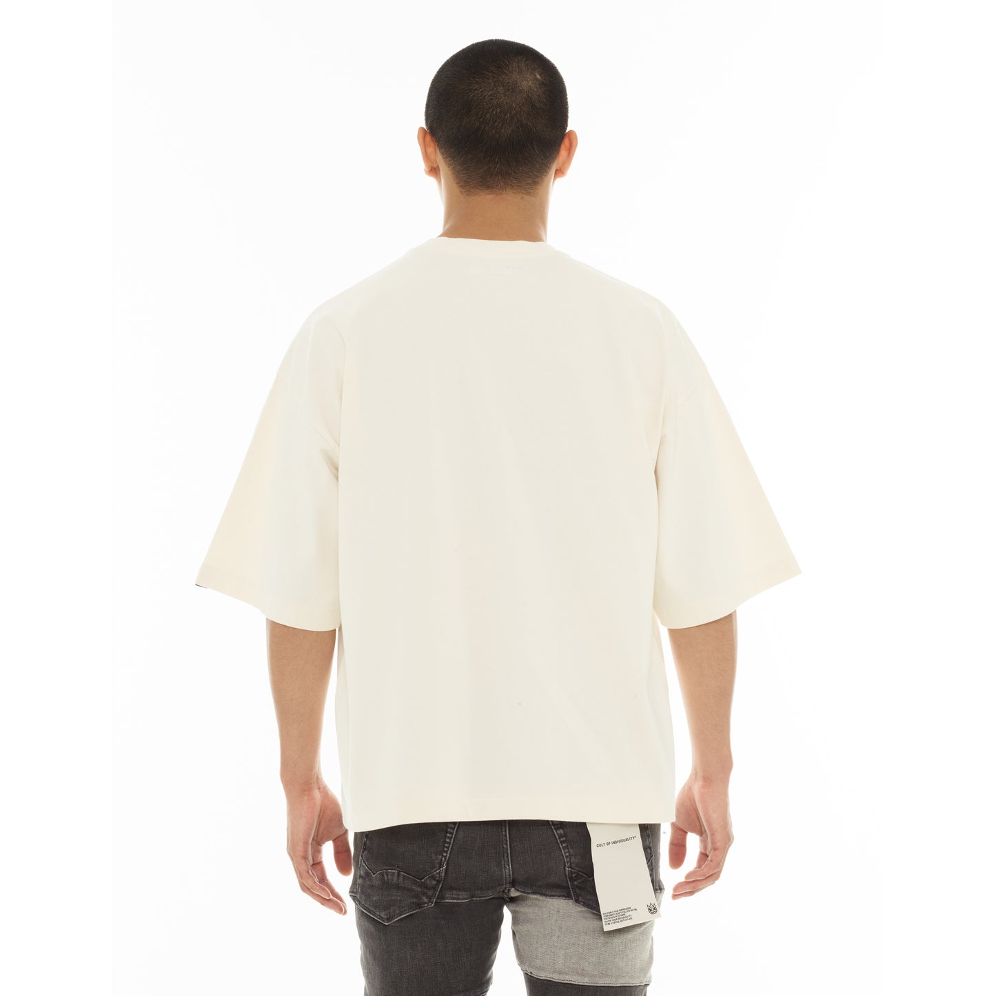 Cult's Oversized Short Sleeve Crew Neck Tee "Scribble Logo" in Winter White