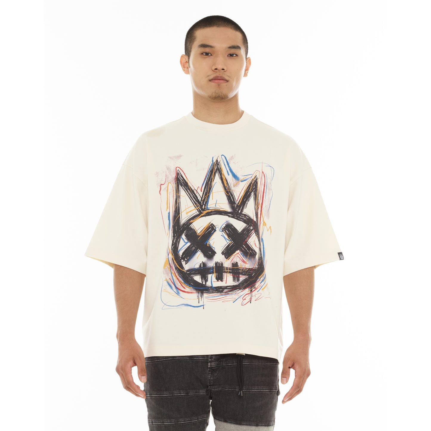 Cult's Oversized Short Sleeve Crew Neck Tee "Scribble Logo" in Winter White