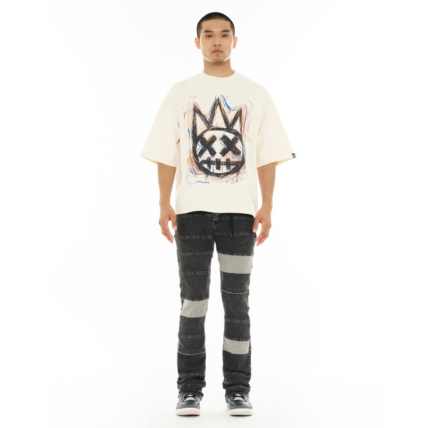Cult's Oversized Short Sleeve Crew Neck Tee "Scribble Logo" in Winter White