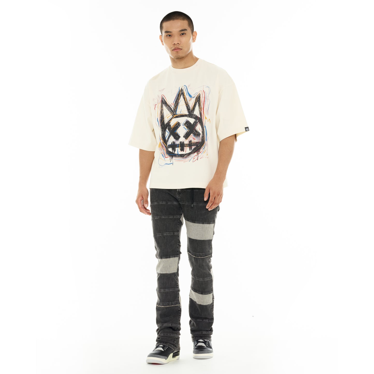 Cult's Oversized Short Sleeve Crew Neck Tee "Scribble Logo" in Winter White