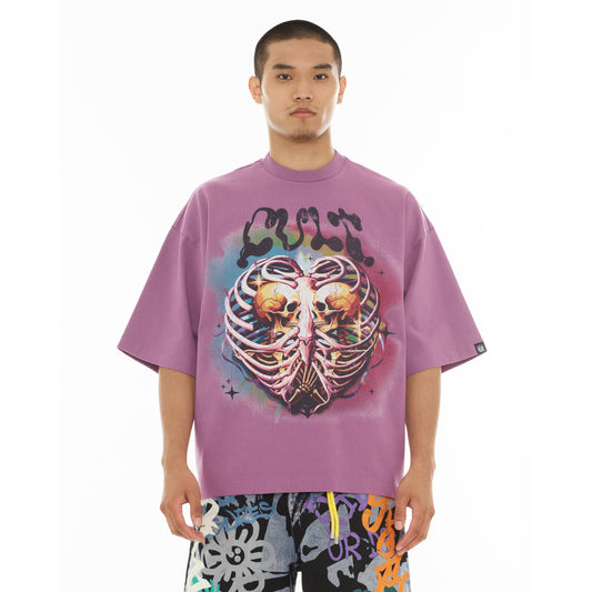 Cult's Oversized Short Sleeve Crew Neck Tee "Til Death Do We Part" in Dusty Lavender