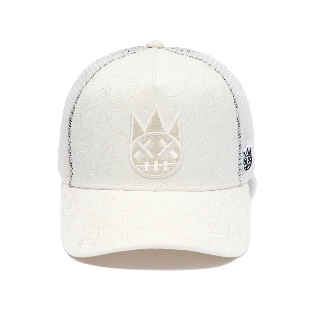 Cult's Mesh Back Trucker Hat "Paisley" In Winter White