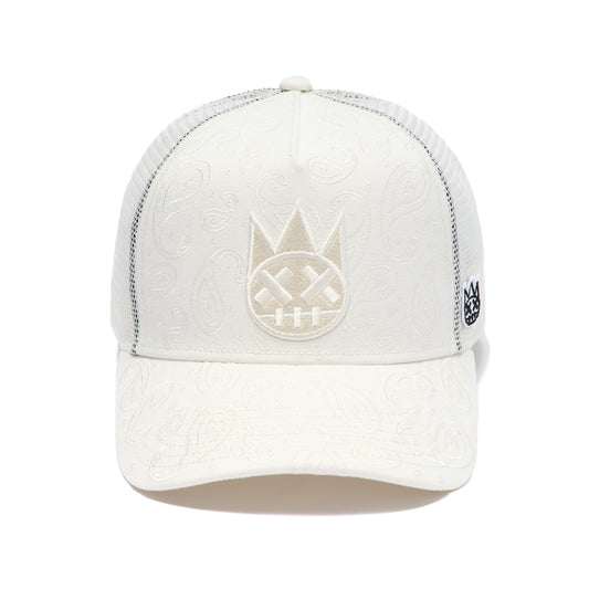 Cult's Mesh Back Trucker Hat "Paisley" In Winter White