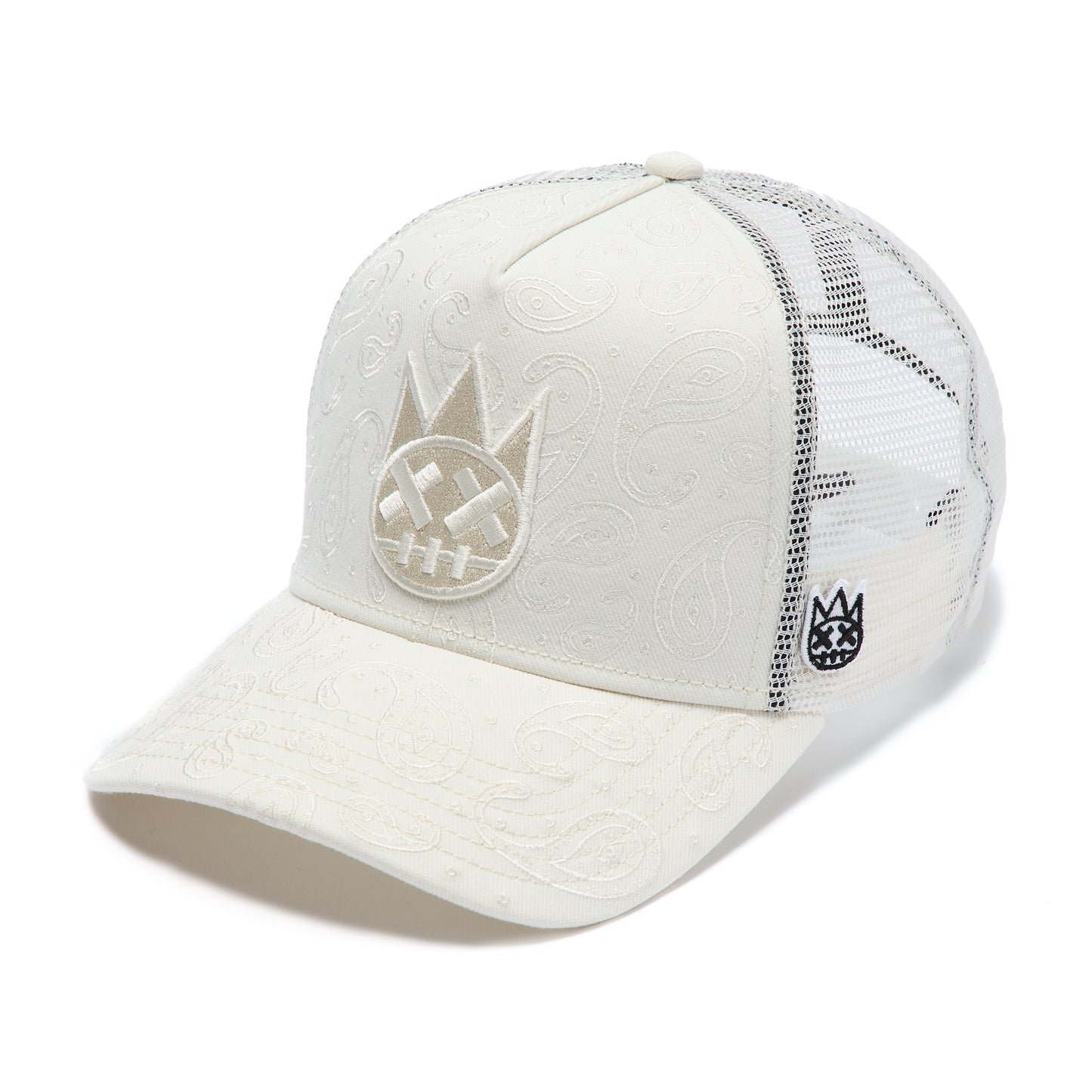Cult's Mesh Back Trucker Hat "Paisley" In Winter White