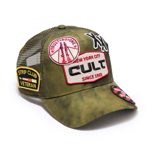 Cult's Mesh Back Trucker Hat "Camo Patch" In Camo