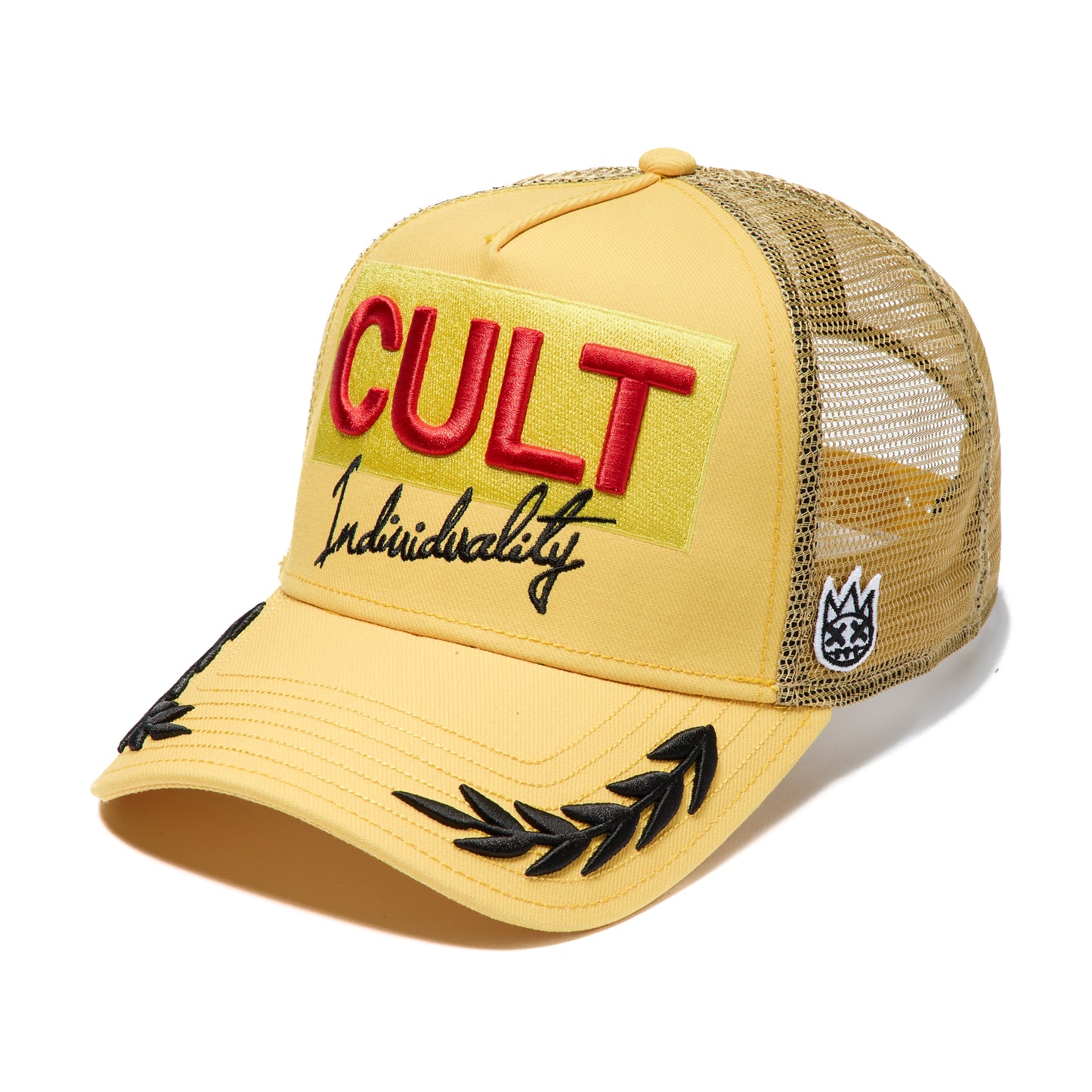 Cult's Mesh Back Trucker Hat "Racing" In Yellow Gold