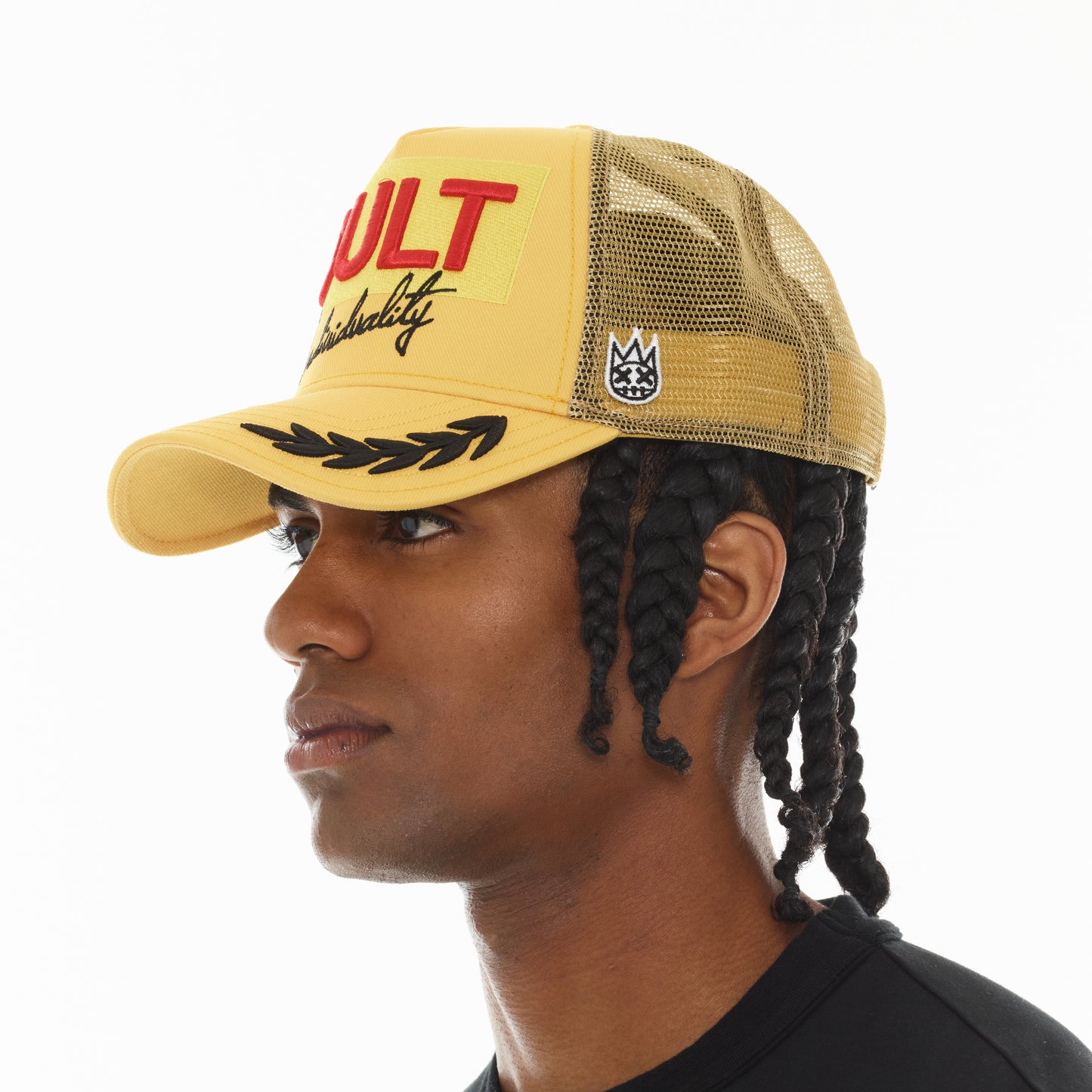 Cult's Mesh Back Trucker Hat "Racing" In Yellow Gold