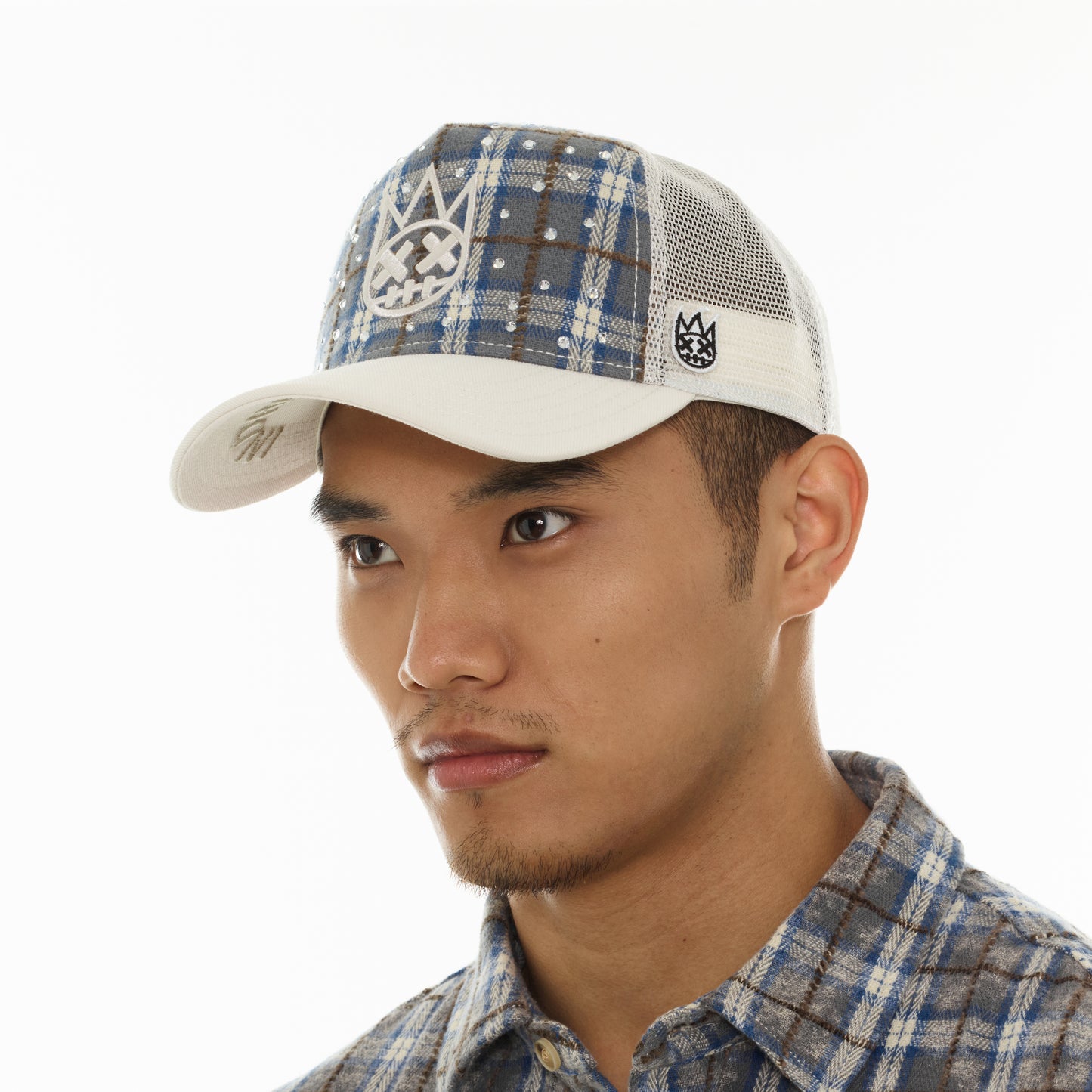 Cult's Mesh Back Trucker Hat "Plaid" In Blue Plaid