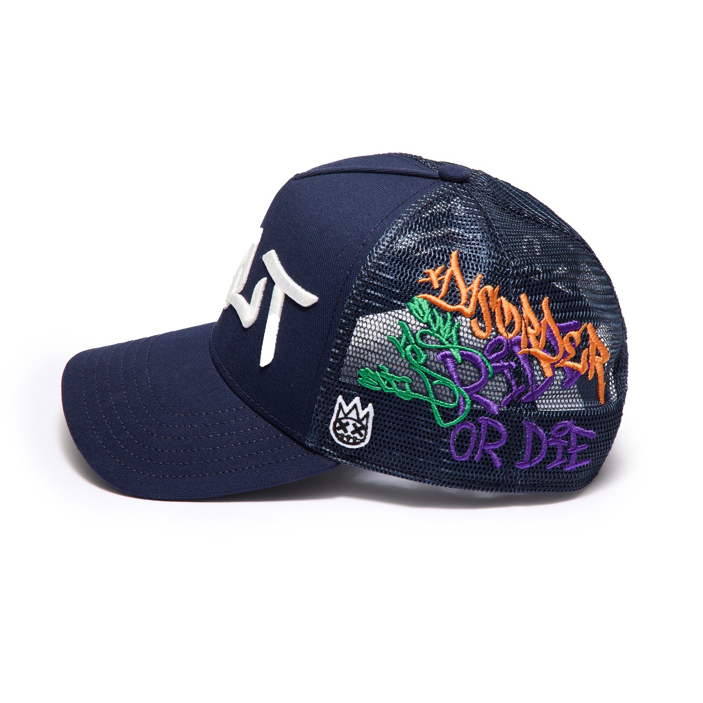 Cult's Mesh Back Trucker Hat "Graffiti" In Midnight Blue
