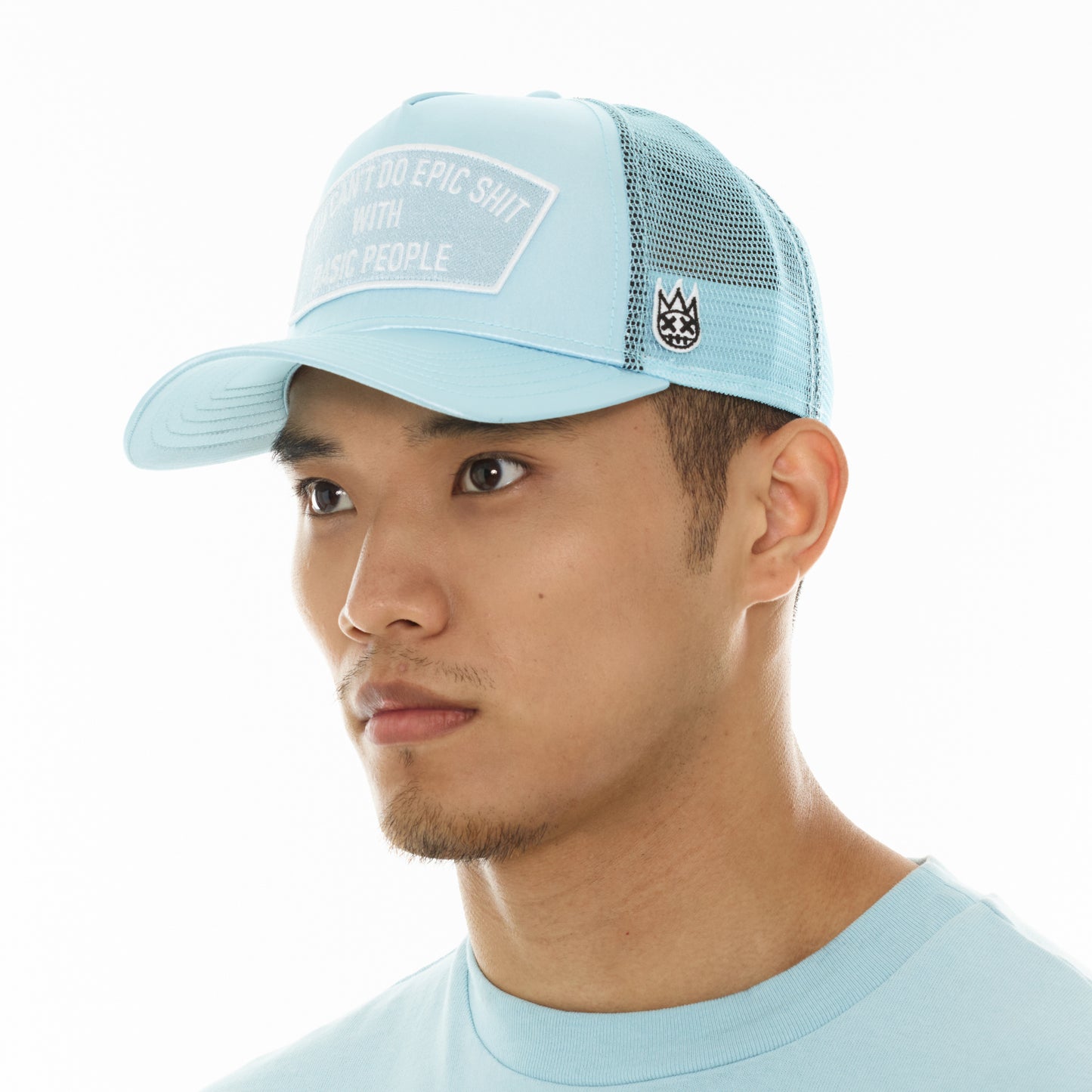 Cult's Mesh Trucker Hat With Satin "Epic Shit" In Blue Glow