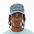 Cult's Mesh Trucker Hat "Good At Bad Decisions" In Denim