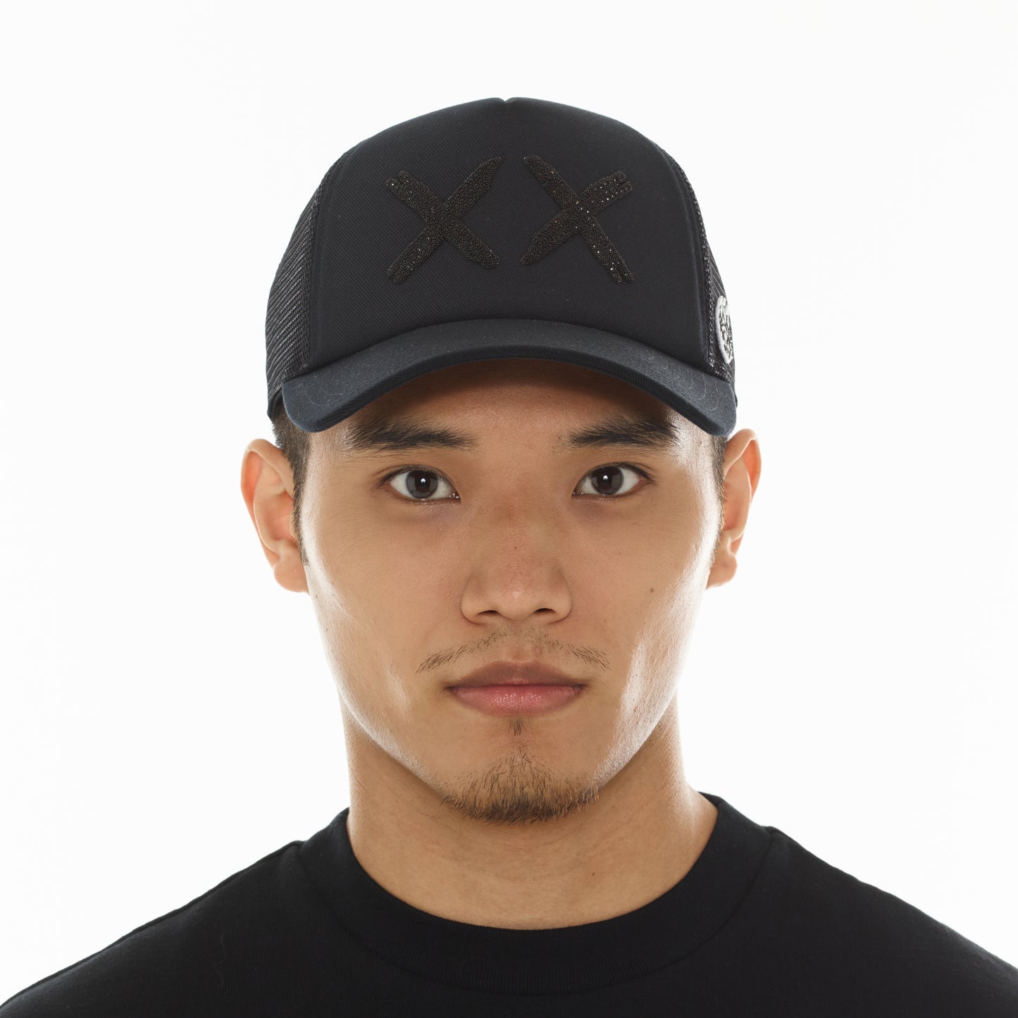 Cult's Black Crystals Mesh Trucker Hat "XX" Logo In Black/Black