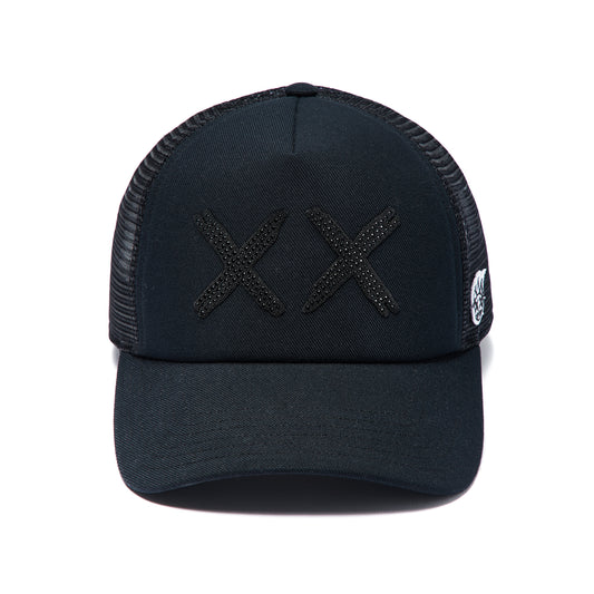 Cult's Black Crystals Mesh Trucker Hat "XX" Logo In Black/Black
