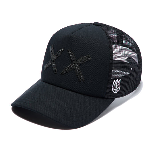 Cult's Black Crystals Mesh Trucker Hat "XX" Logo In Black/Black